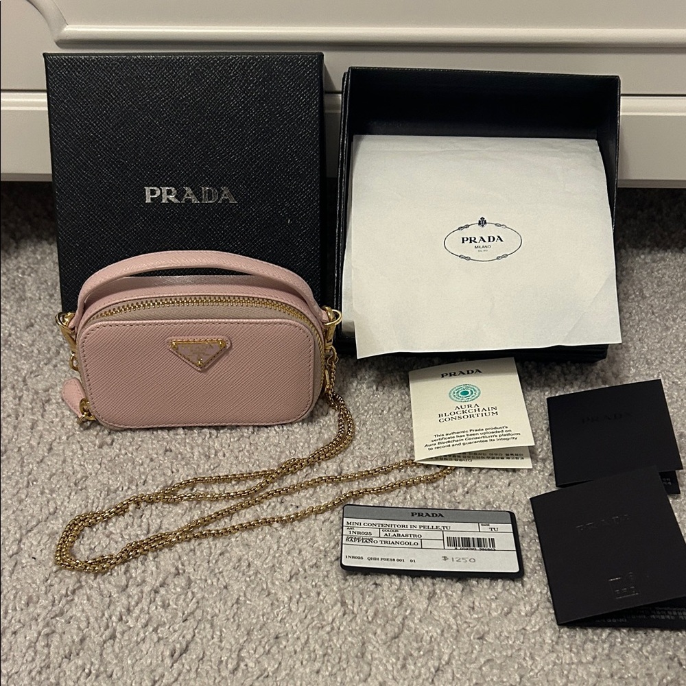 Prada Mini Contenitori Saffiano Mini Pouch with Gold Hardware